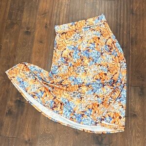 LuLaRoe Women’s XL Floral Maxi Skirt in Orange and Blue